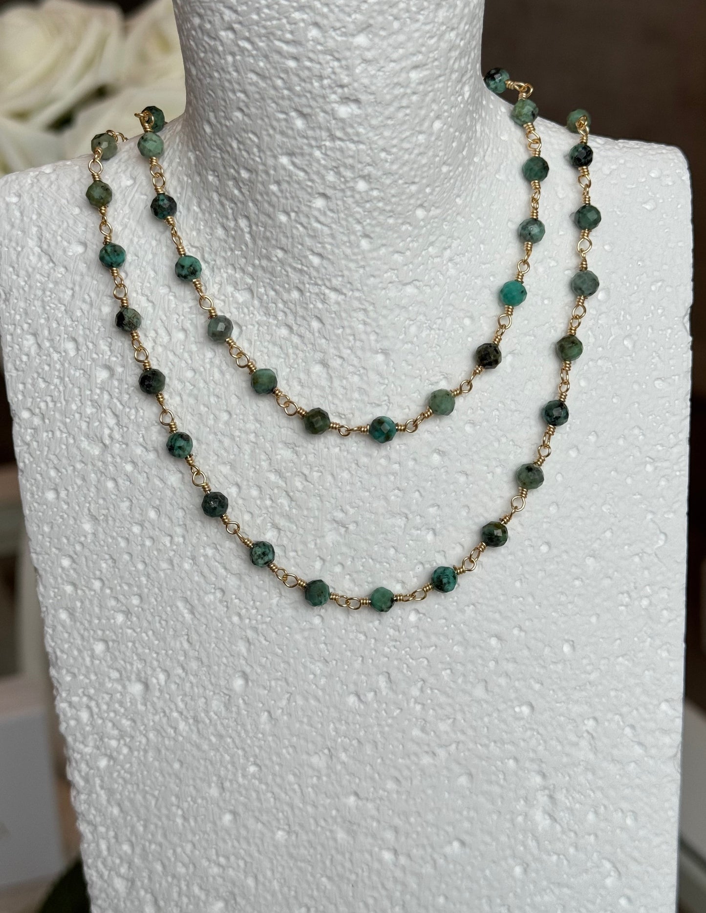 EMERAUDE - Collier 3 en 1 en acier inoxydable doré et perles vertes