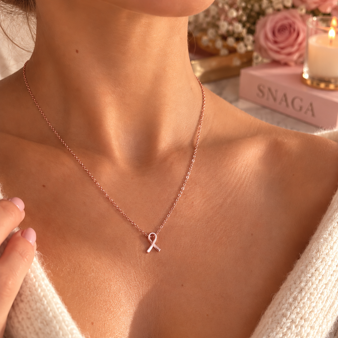 SOLIDAIRE ROSE GOLD – Collier création SNAGA en acier inoxydable rose gold et pendentif ruban