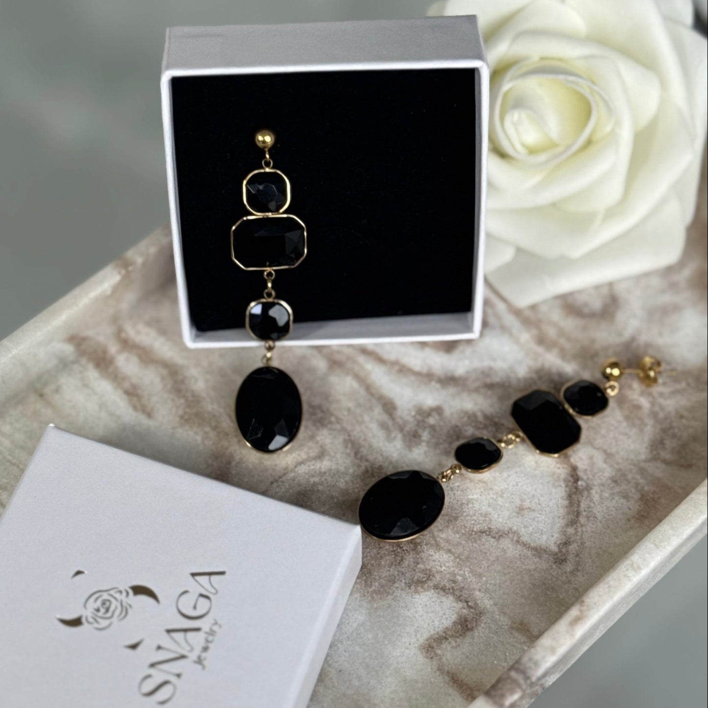 JASMINE - Boucles d'oreilles pendantes en acier Inoxydable doré - noir