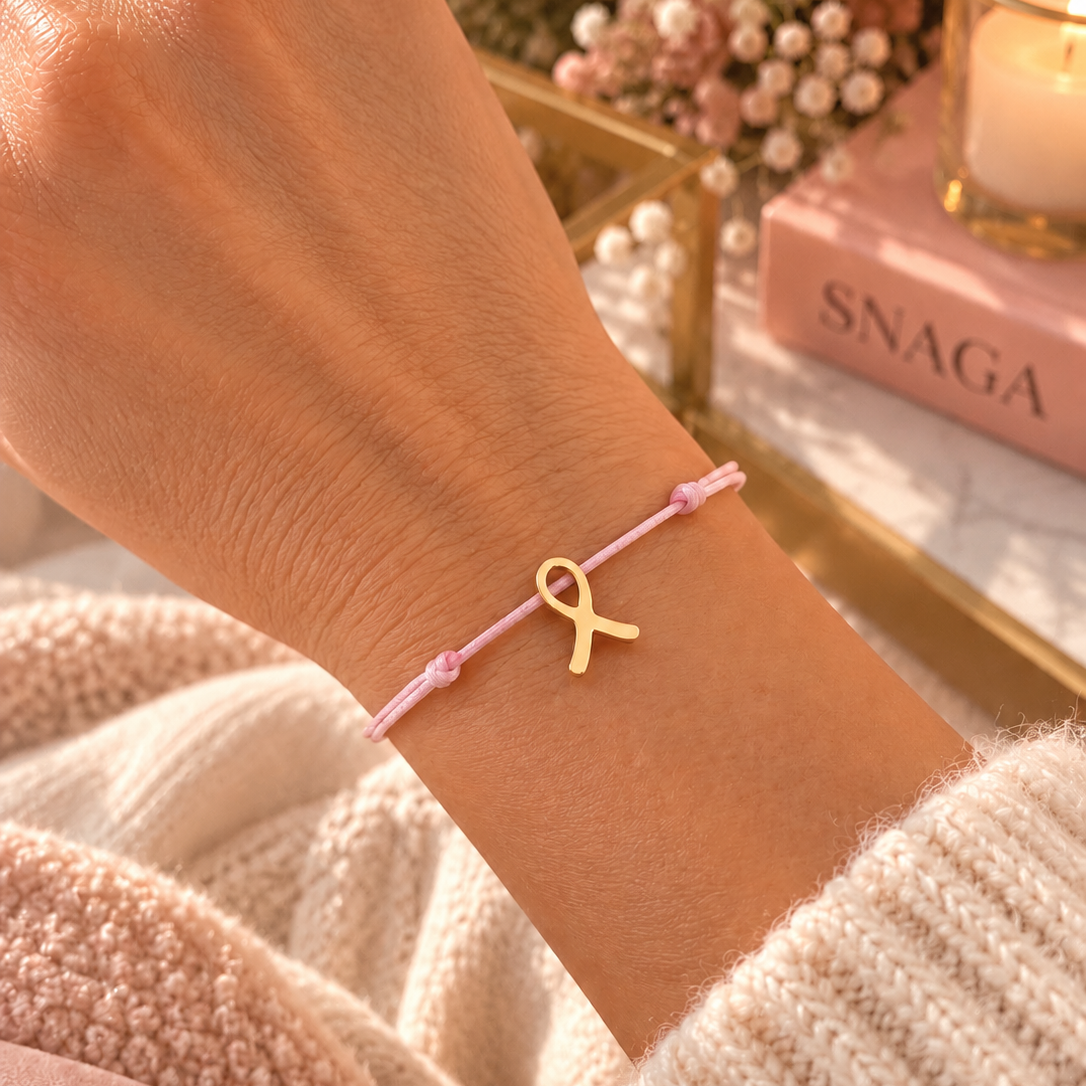 ROSE POUDRÉ DORÉ – Bracelet solidaire Octobre Rose en acier inoxydable doré