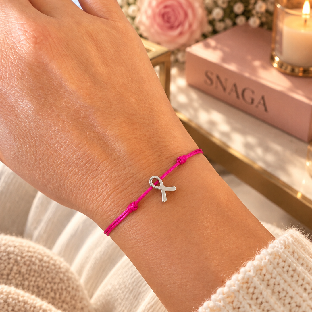ROSE FUSHIA ARGENTÉ – Bracelet solidaire Octobre Rose en acier inoxydable argenté