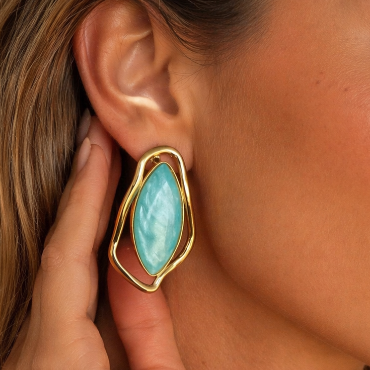 ISA - Boucles d'oreilles en acier Inoxydable doré et bleu