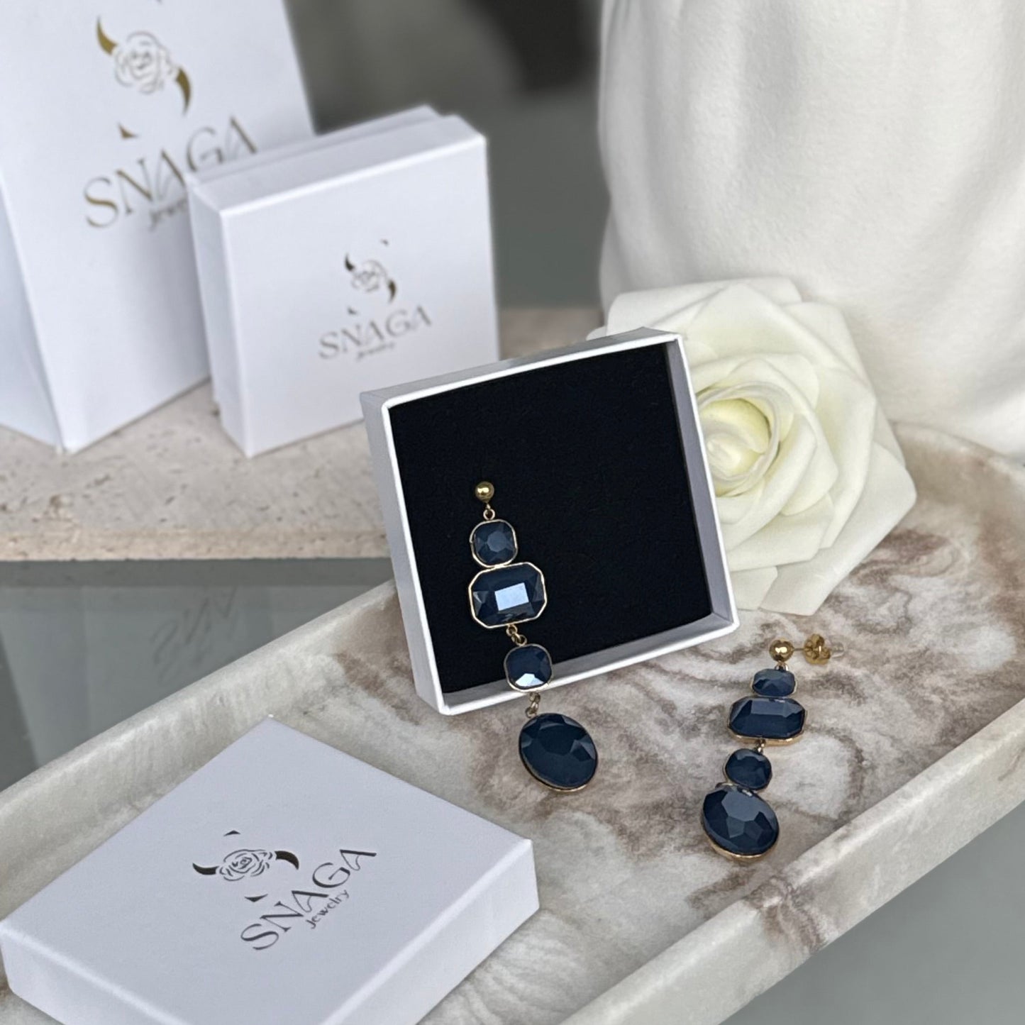 JASMINE - Boucles d'oreilles pendantes en acier Inoxydable doré - bleu