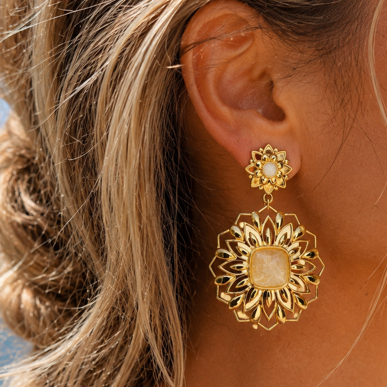 SOLEA - Boucles d’oreilles pendantes en acier inoxydable doré et jaune