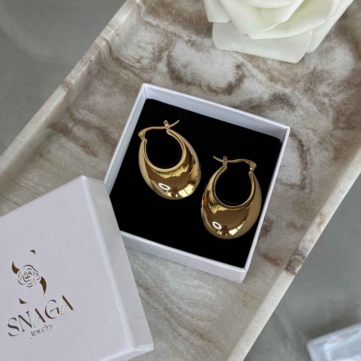 ELISA - Boucles d'oreilles créoles en acier Inoxydable doré - forme goutte