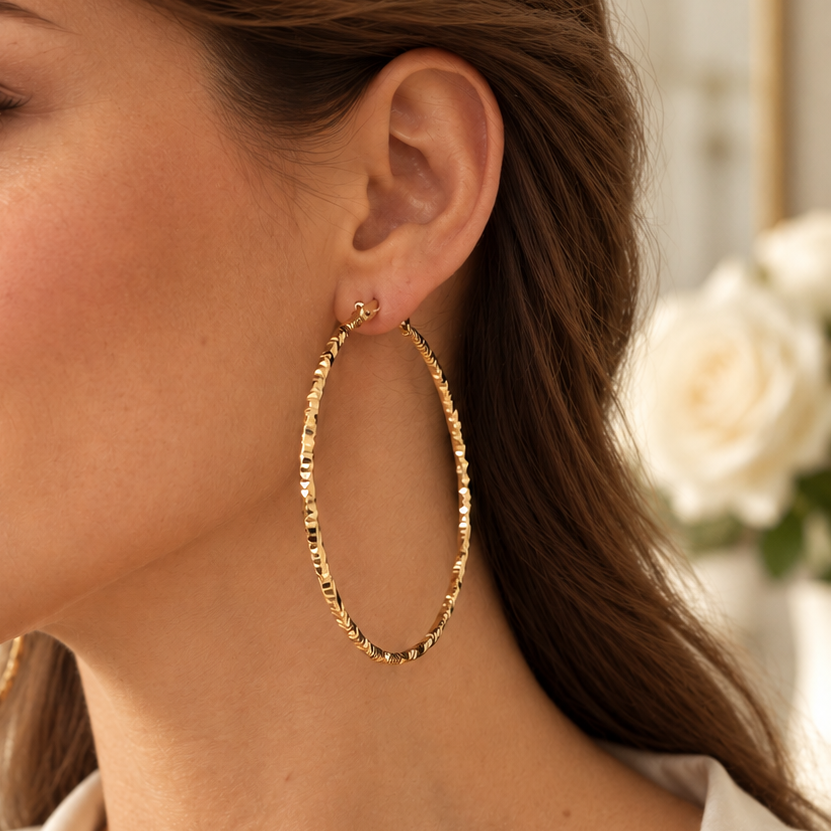 Grandes créoles torsadées – Boucles d'oreilles en acier inoxydable doré à l'or fin