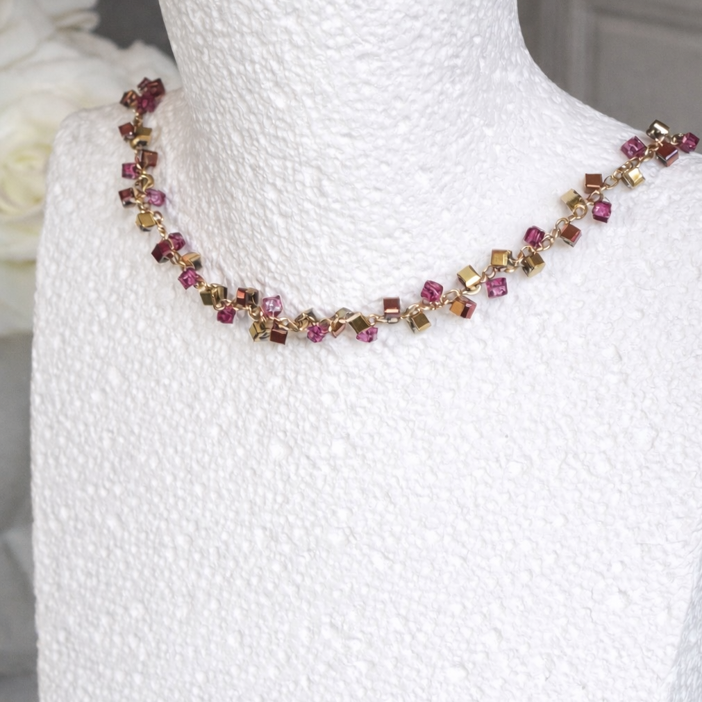 CLEMENTINE - Collier en acier Inoxydable doré et perles roses