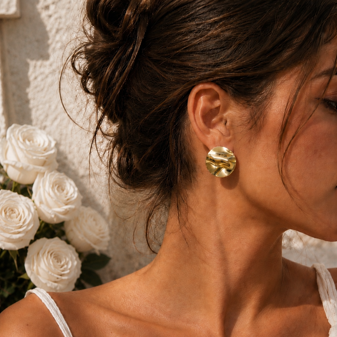 KAYLA - Boucles d’oreilles effet froissé en acier inoxydable doré