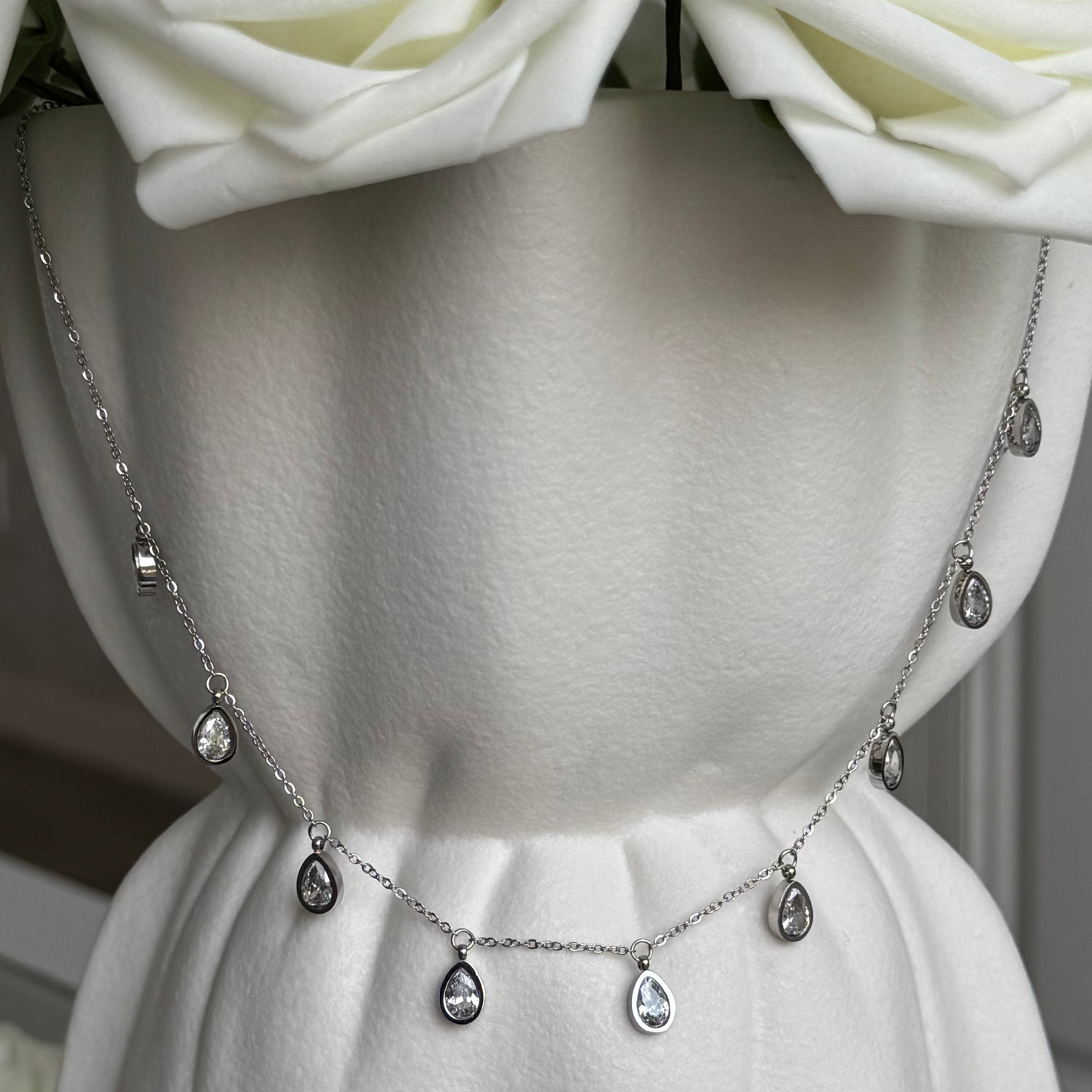 VALENTINE - Collier en acier Inoxydable argenté et zircon transparent