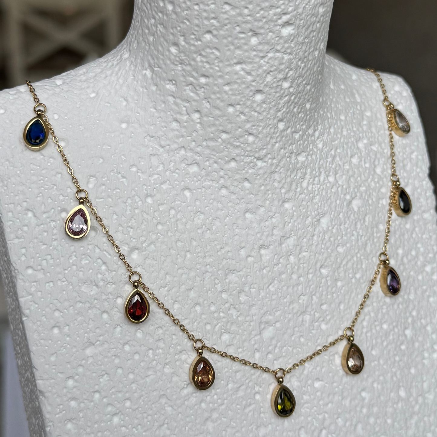 VALENTINE - Collier en acier Inoxydable doré et zircon multicolore