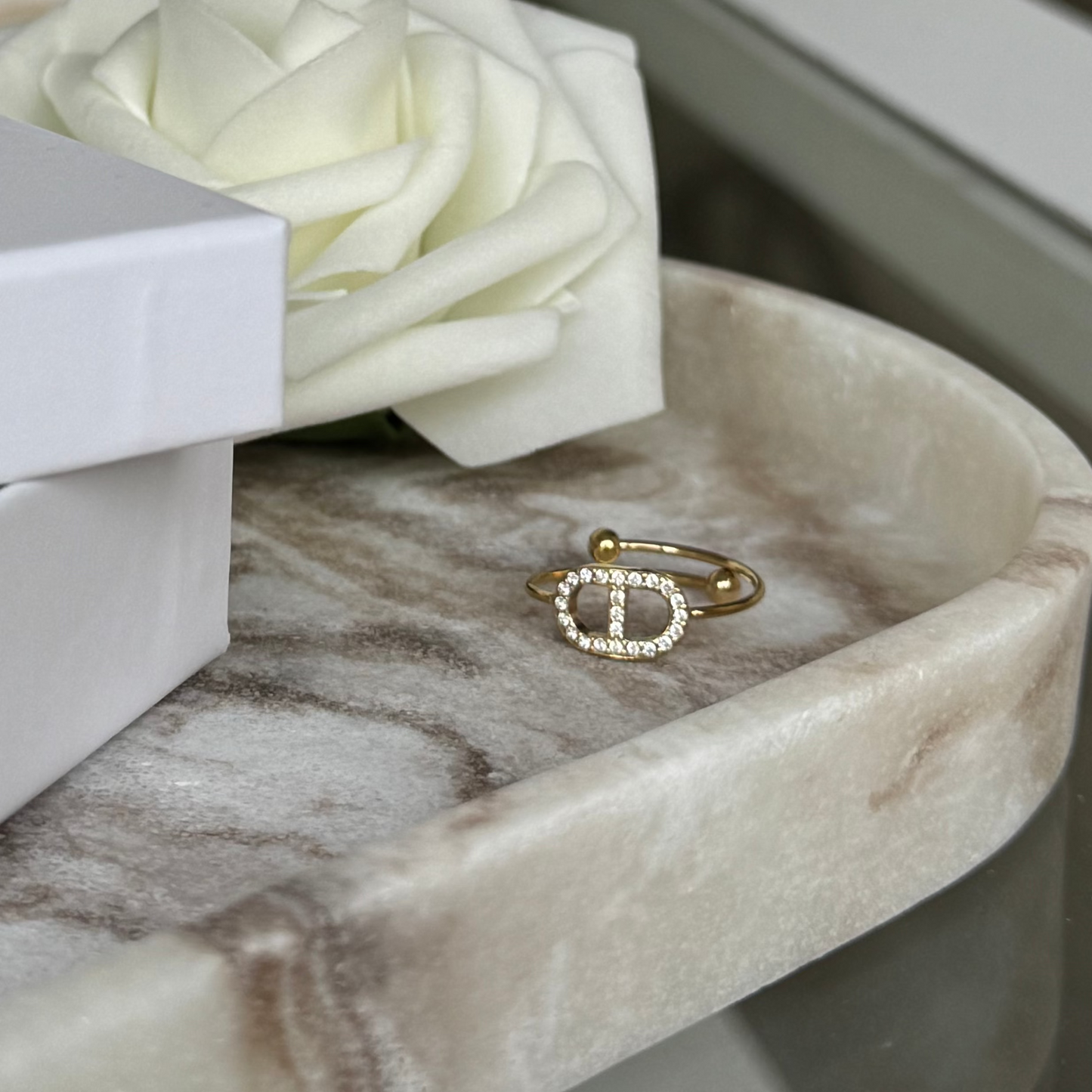 LAORA - Bague maille marine en acier Inoxydable doré et strass
