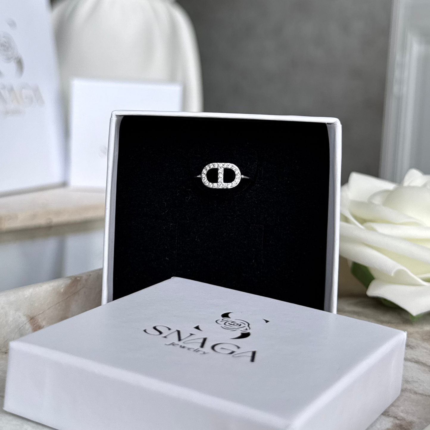 LAORA - Bague maille marine en acier Inoxydable argenté et strass