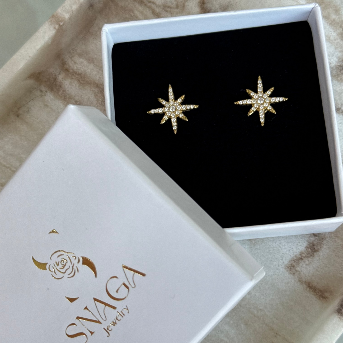 LOUISE - Boucles d'oreilles en acier Inoxydable doré - étoile et strass