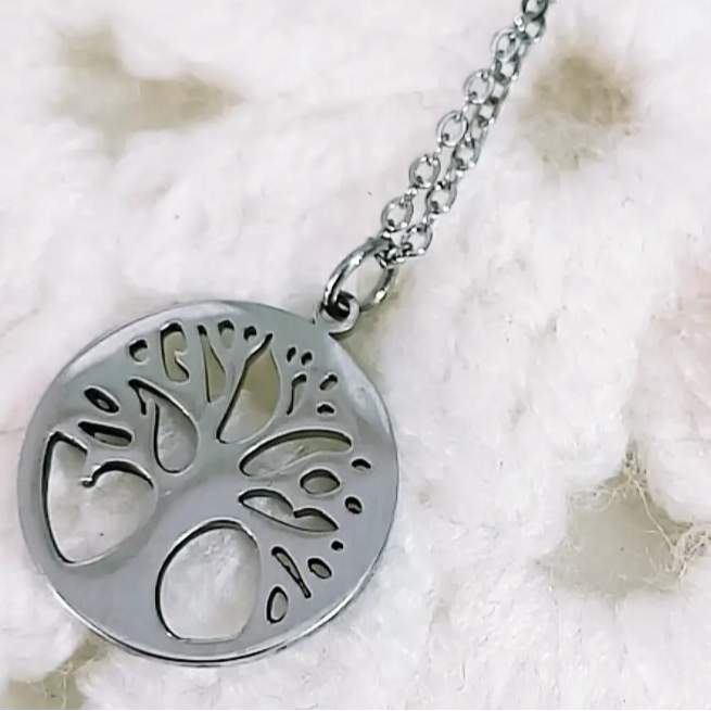 ARBRE DE VIE – Collier médaille en acier inoxydable argenté
