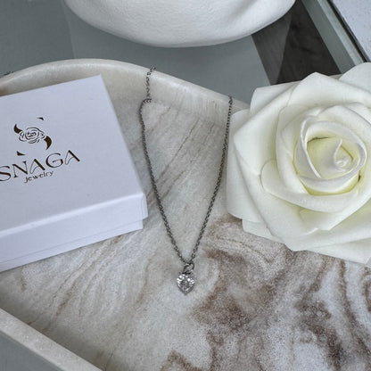 LOU - Collier création en acier Inoxydable argenté - pendentif coeur