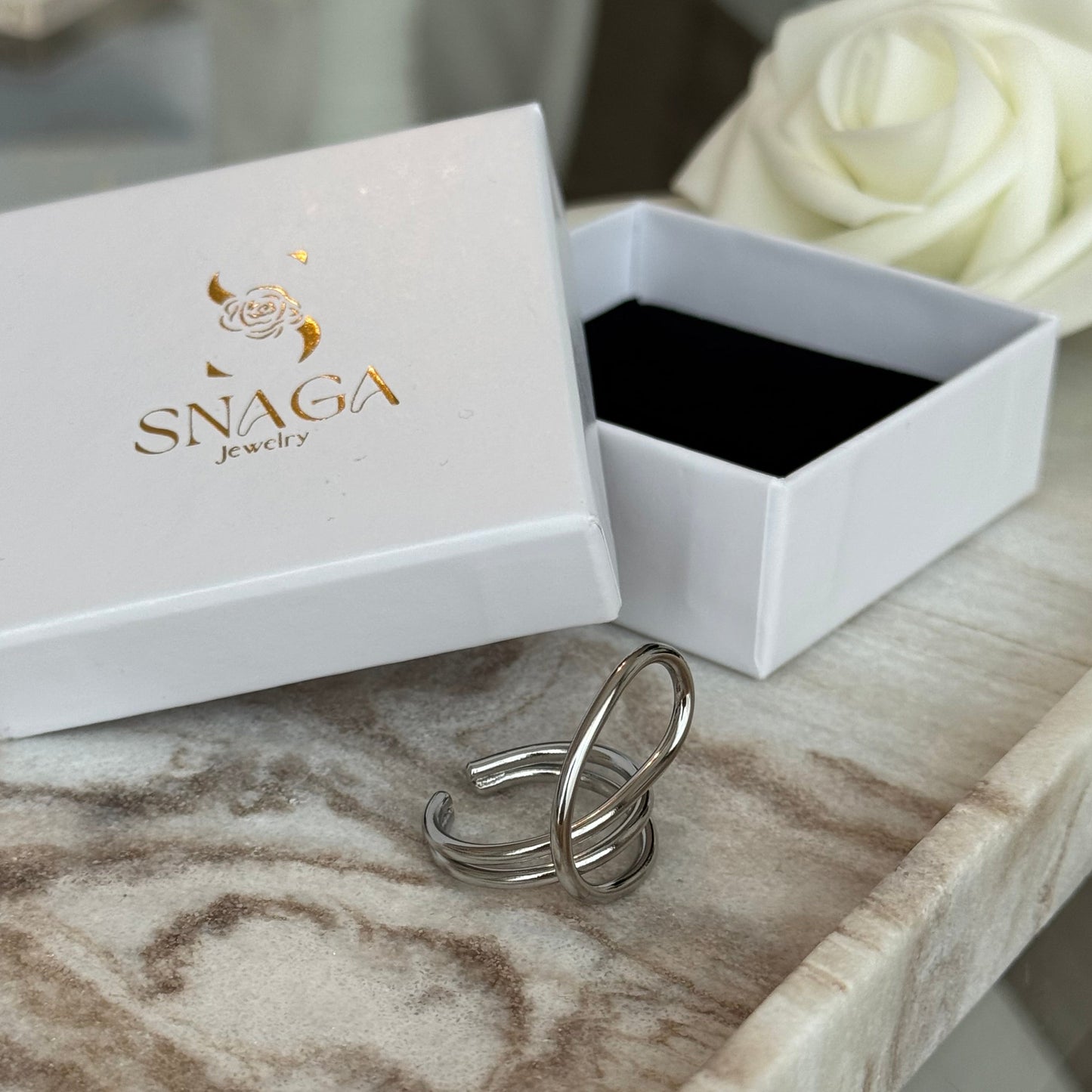 LENA - Bague design en acier Inoxydable argenté