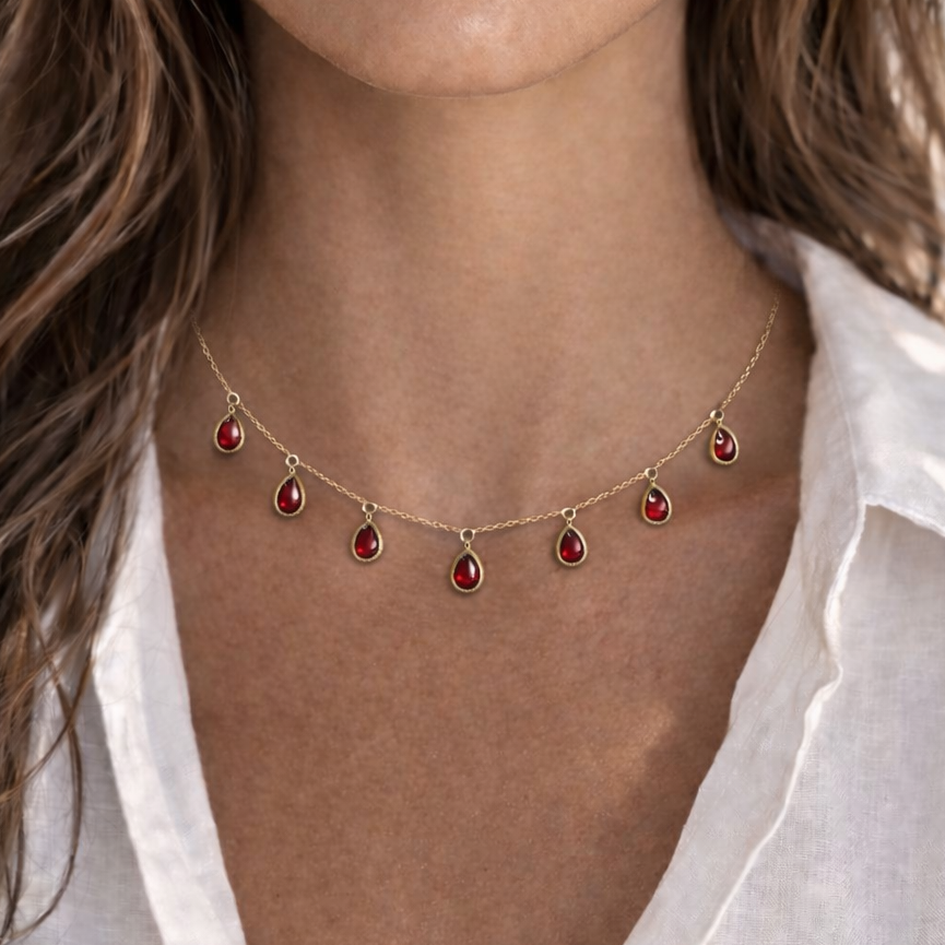 VALENTINE - Collier en acier Inoxydable doré et zircon rouge