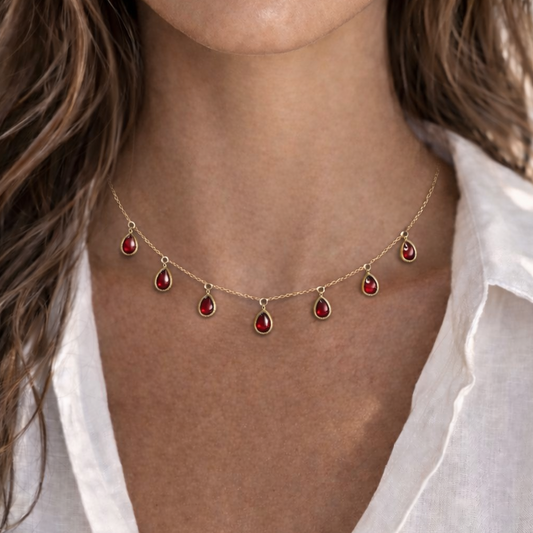 VALENTINE - Collier en acier Inoxydable doré et zircon rouge