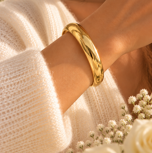 CELINE - Bracelet jonc large en acier Inoxydable Doré
