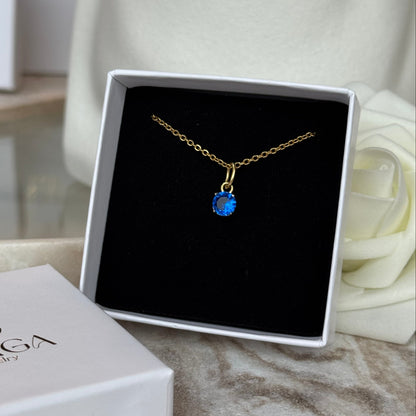 CLARISSE - Collier en acier Inoxydable doré et zircon bleu