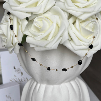 MARILOUS - Collier en acier Inoxydable doré et pierre noire