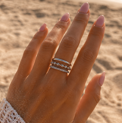 LAURIE - Bague triple rang en acier inoxydable argenté et strass