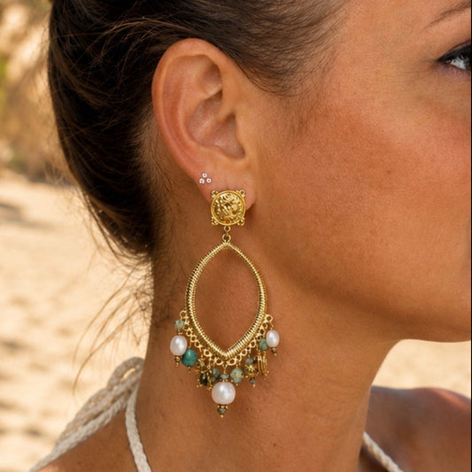 LUCIE - Boucles d’oreilles en acier inoxydable doré et breloques
