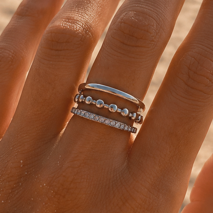 LAURIE - Bague triple rang en acier inoxydable argenté et strass