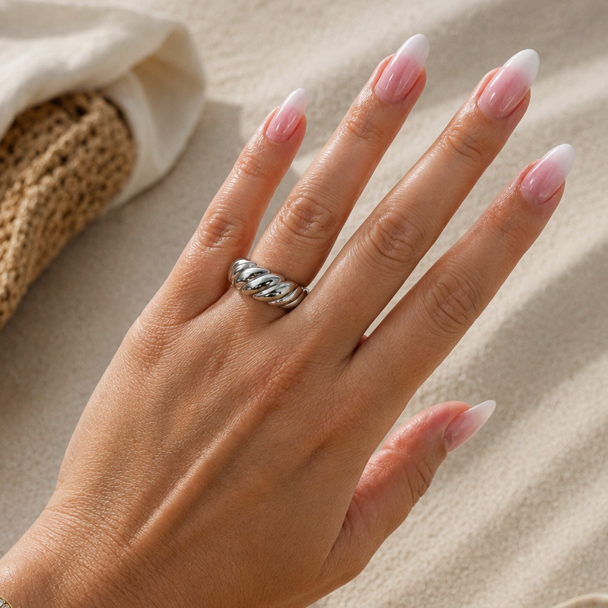 TORSADE - Bague en acier inoxydable argenté Taille 6