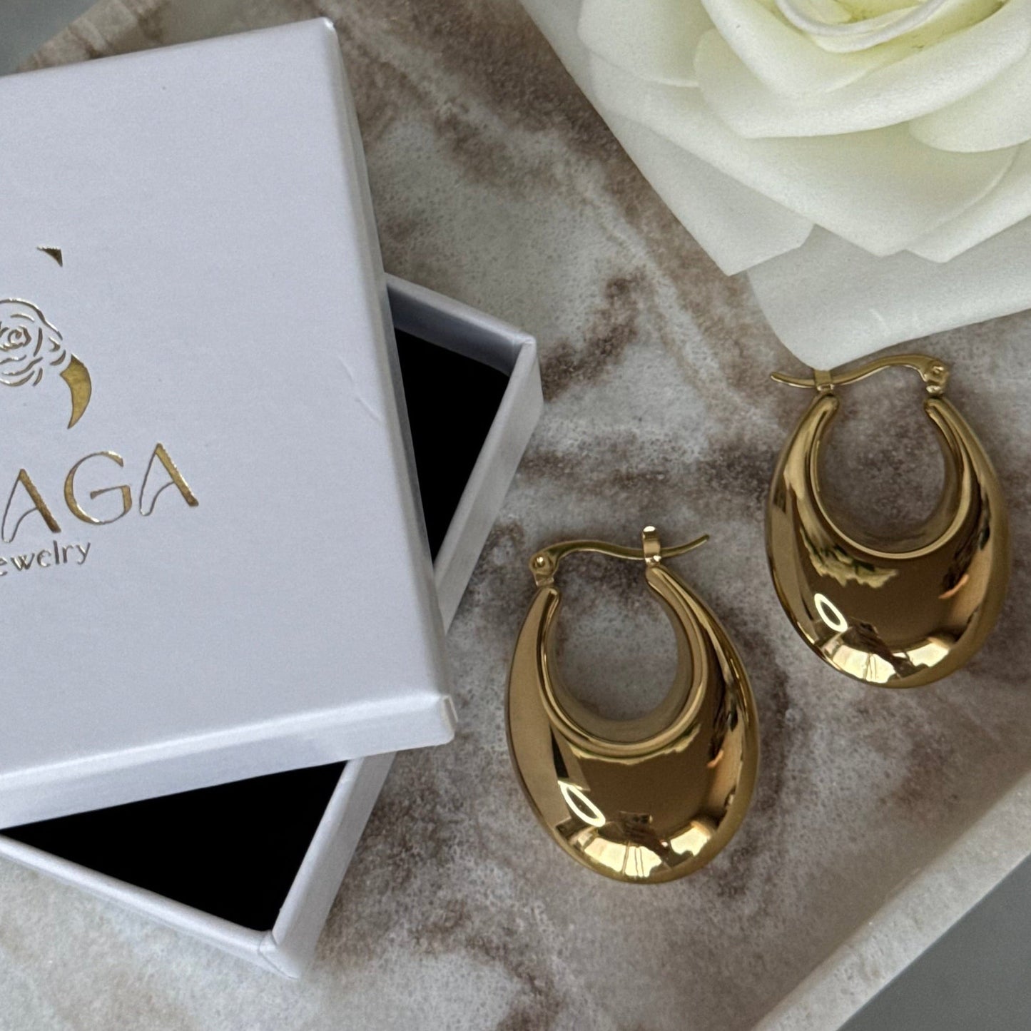 ELISA - Boucles d'oreilles créoles en acier Inoxydable doré - forme goutte