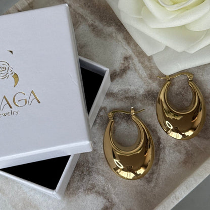 ELISA - Boucles d'oreilles créoles en acier Inoxydable doré - forme goutte