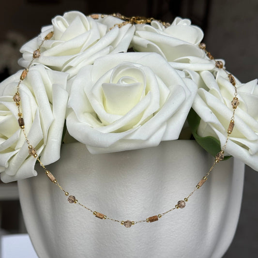 NADEGE - Collier en acier Inoxydable doré et perles marron