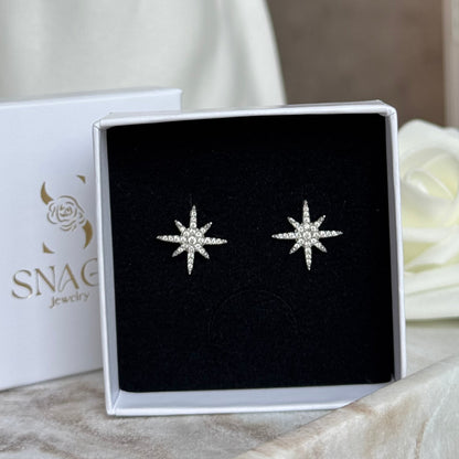 LOUISE - Boucles d'oreilles en acier Inoxydable argenté- étoile et strass