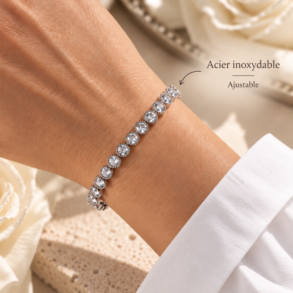 ÉLINA – Bracelet en acier inoxydable argenté et strass