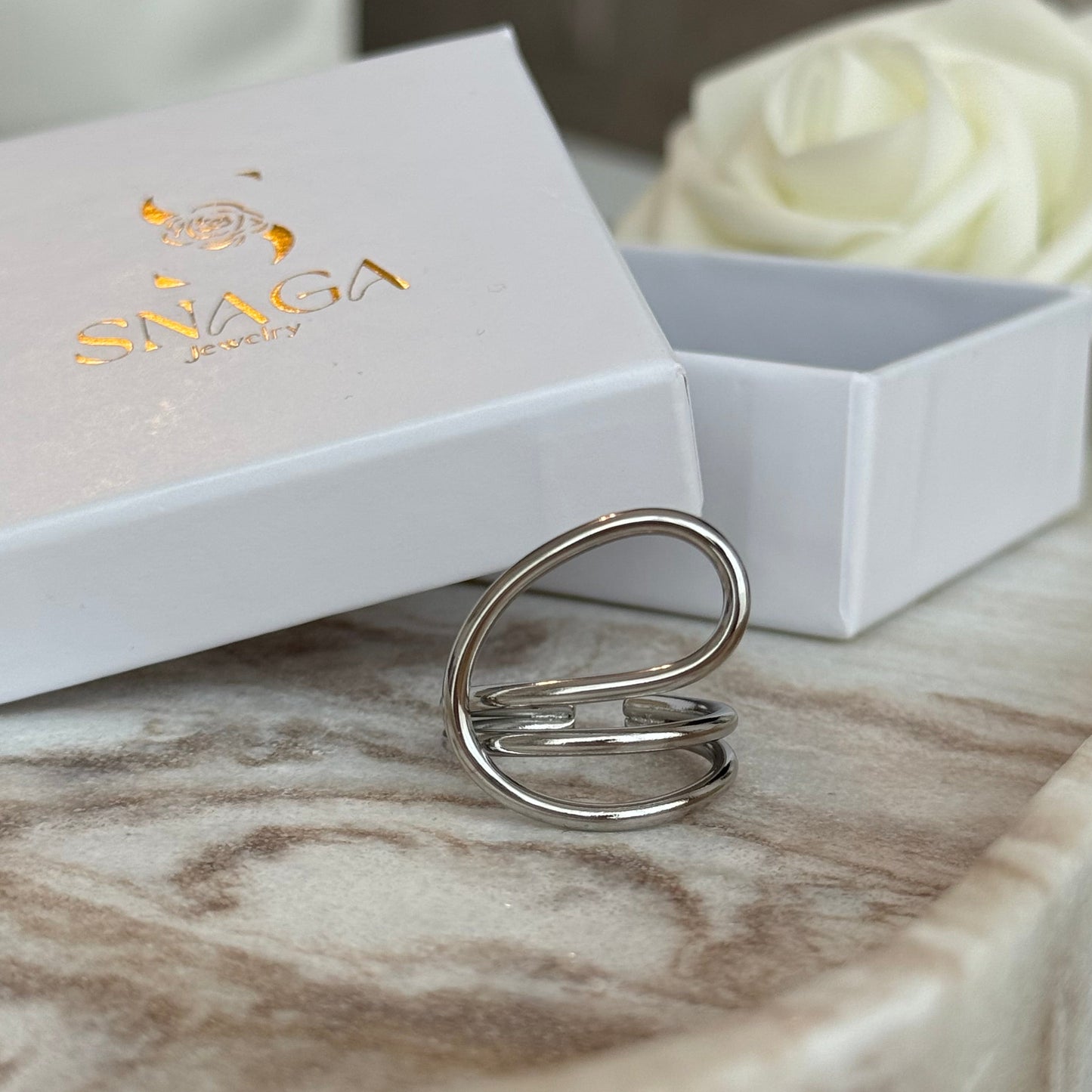 LENA - Bague design en acier Inoxydable argenté