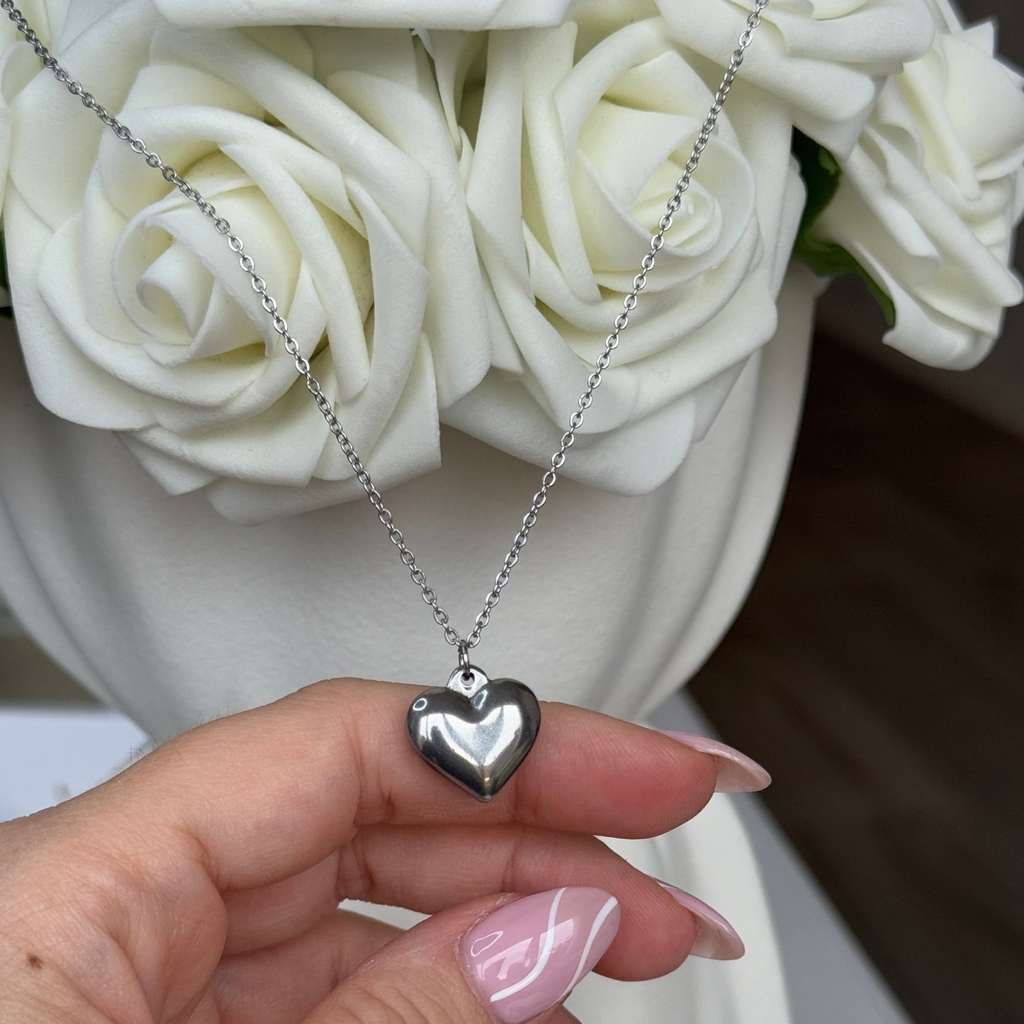 MELIA - Collier création en acier Inoxydable argenté - pendentif coeur