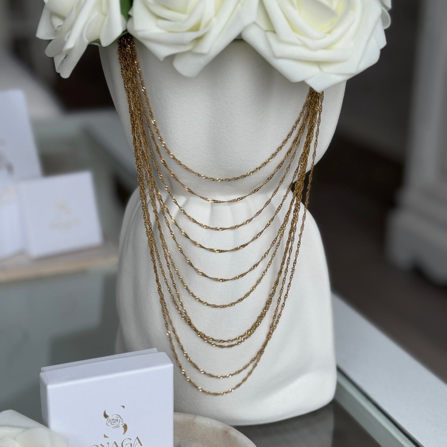 ROMIE - Collier sautoir multi chaines en acier Inoxydable doré