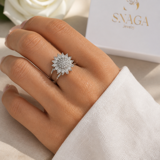 MARGAUX - Bague anti-stress en acier Inoxydable argenté - fleur tournante