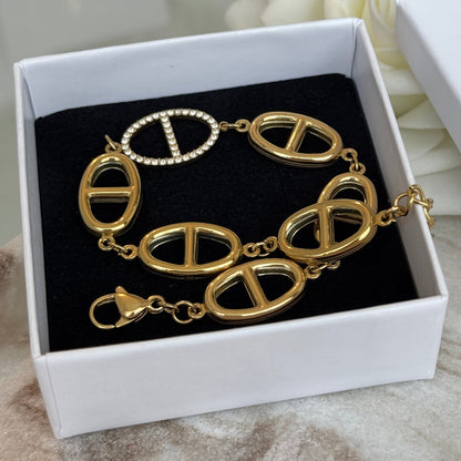 ESTELLE - Bracelet maille marine en acier Inoxydable doré et zircons
