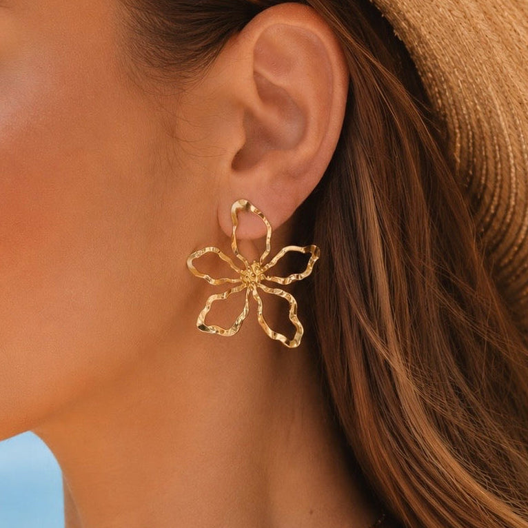 JULIETTE - Boucles d’oreilles fleur en acier inoxydable doré à l’or fin