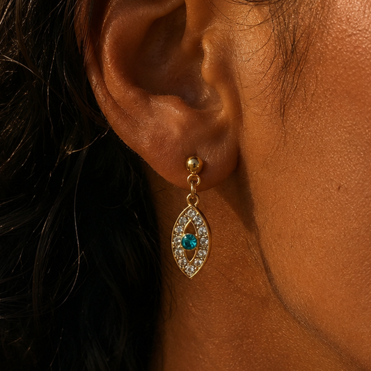 ZORA STUD – Boucles d’oreilles œil en acier inoxydable doré et strass bleus
