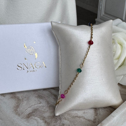 SELMA - Bracelet création en acier Inoxydable doré et perles multicolores