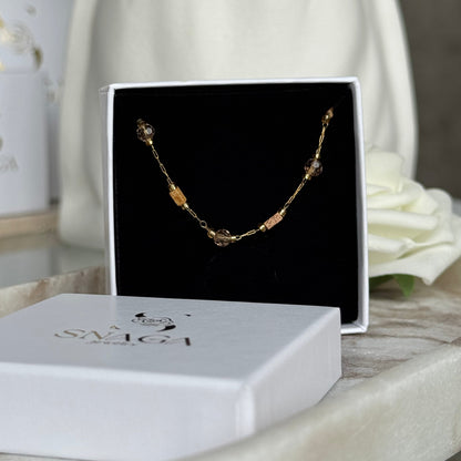 NADEGE - Collier en acier Inoxydable doré et perles marron