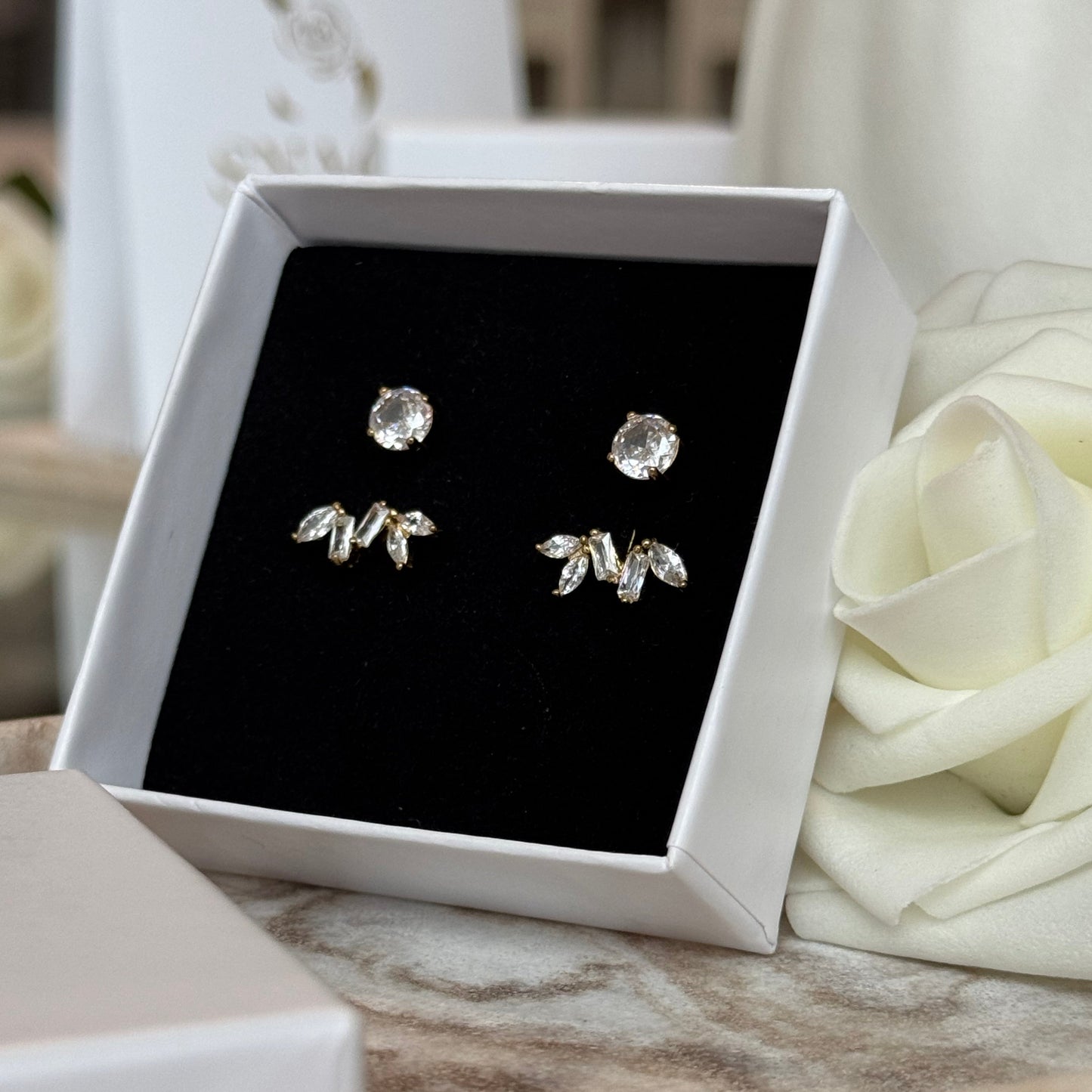 JEANNE - Boucles d'oreilles en acier Inoxydable doré et strass 2 en 1