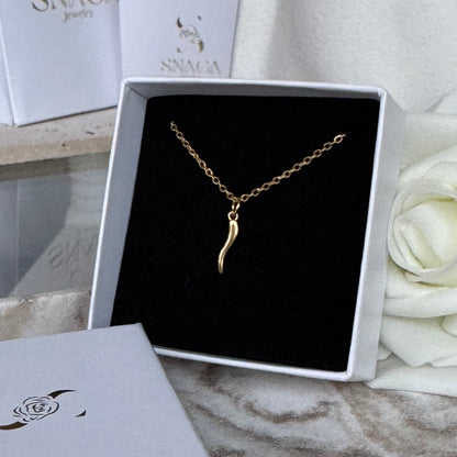 INES - Collier en acier Inoxydable Doré – pendentif piment italien