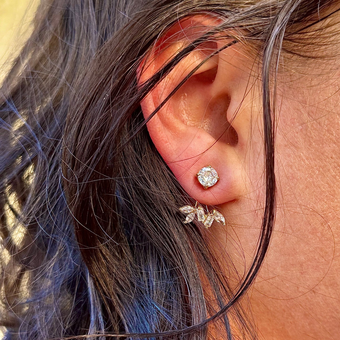 JEANNE - Boucles d'oreilles en acier Inoxydable doré et strass 2 en 1