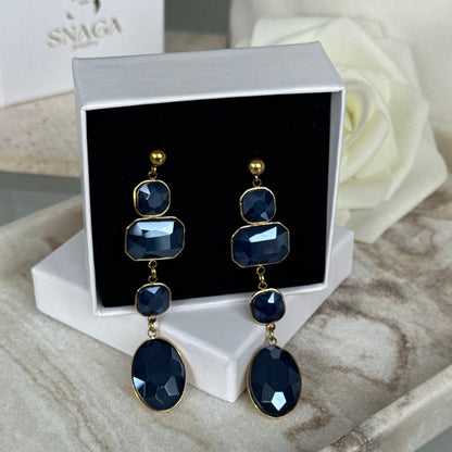 JASMINE - Boucles d'oreilles pendantes en acier Inoxydable doré - bleu