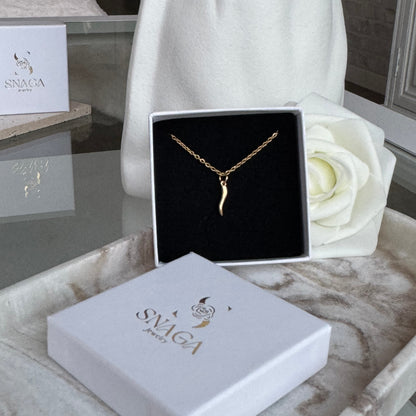 INES - Collier en acier Inoxydable Doré – pendentif piment italien