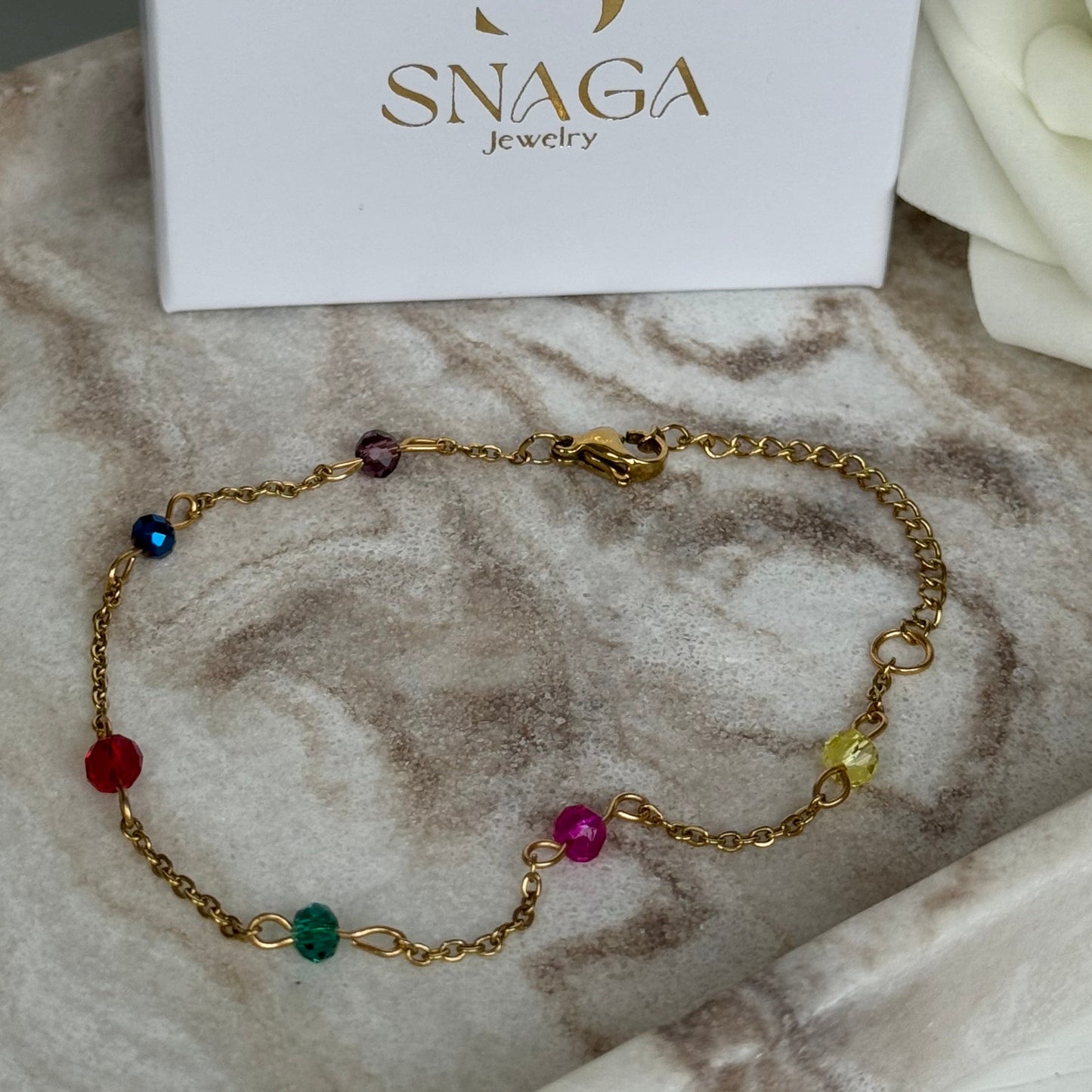 SELMA - Bracelet création en acier Inoxydable doré et perles multicolores