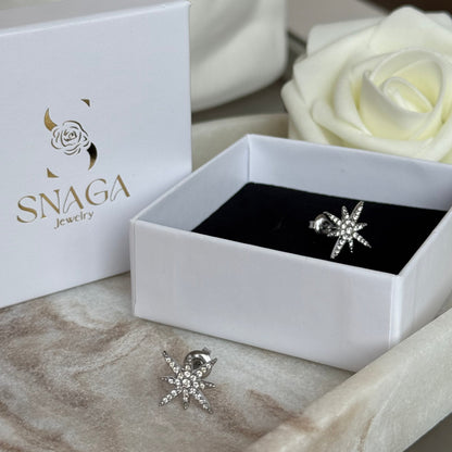 LOUISE - Boucles d'oreilles en acier Inoxydable argenté- étoile et strass